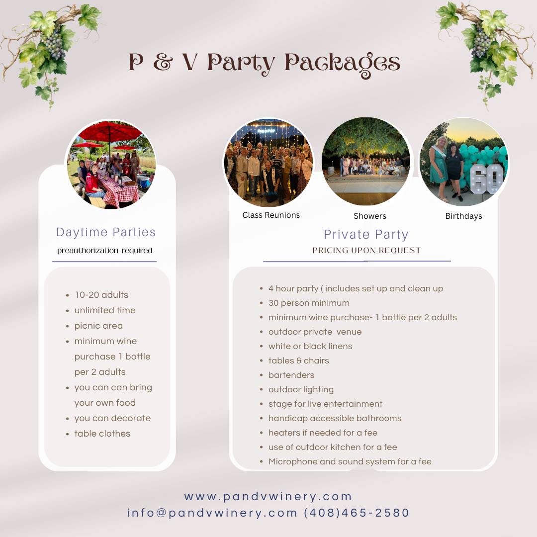 P & V Winery Party Packages